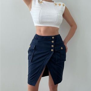 ❤️‍🔥BALMAIN❤️‍🔥 Denim Medium Logo Buttons Blue Skirt Sz 42IT / 6US